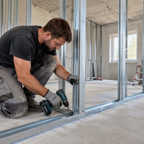 Handwerker beim Metallständerbau