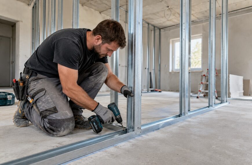 Handwerker beim Metallständerbau